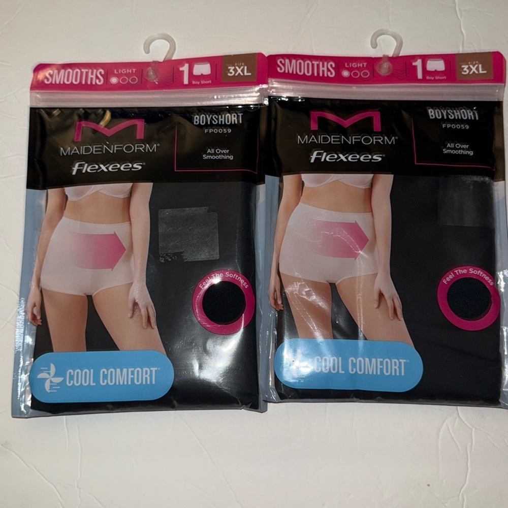 NWT Maidenform Flexees Smooths Cool Comfort Boyshort Black Size 3XL - Qty 2
